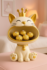 FIGURKA SIEDZĄCY KOT Z KORONĄ DEKORACJA DOMU SALONU HOLU