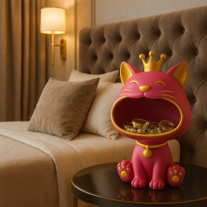 KOT Z KORONĄ CIEMNORÓŻOWY KOLOR RAL 4003 NA SŁODYCZE KLUCZE BIŻUTERIĘ